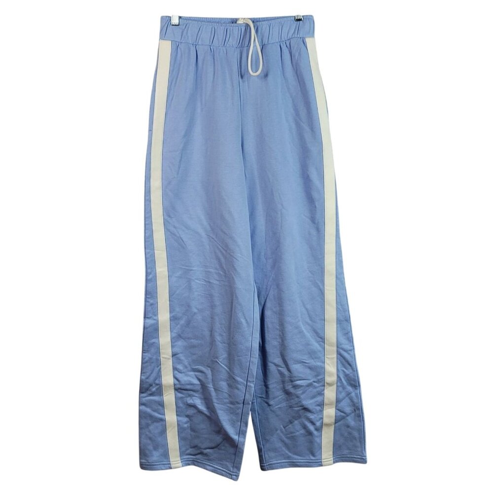 No Boundaries Sweatpants Blue XS Stripe Wide Leg Terry Drawstring Pockets NWT